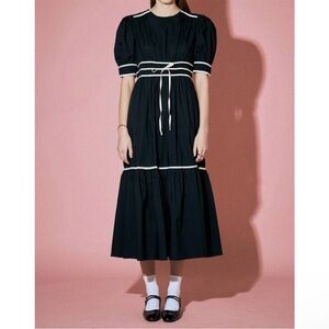 English Factory Bow Midi Dress Black Small